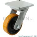 Protempo serie 28-20 zwenk transportwiel plaatbevestiging stalen gaffel gietijzeren velg PU band ± 94 shore A 200 mm kogellager 228.206.206.150