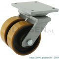 Protempo serie 28-21 zwenk transportwiel plaatbevestiging stalen gaffel gietijzeren velg PU band ± 94 shore A dubbel 200 mm kogellager 228.206.216.080