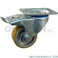 Protempo serie 29-12 zwenk transportwiel plaatbevestiging dubbele rem naloop stalen gaffel aluminium velg PU band ± 94 shore A 80 mm kogellager 229.086.126.530