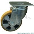 Protempo serie 29-19 zwenk transportwiel plaatbevestiging stalen gaffel aluminium velg PU band ± 94 shore A 80 mm kogellager 229.086.196.030