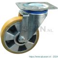 Protempo serie 29-12 zwenk transportwiel plaatbevestiging stalen gaffel aluminium velg PU band ± 94 shore A 125 mm kogellager 229.126.126.040