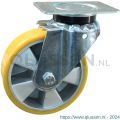 Protempo serie 29-14 zwenk transportwiel plaatbevestiging stalen gaffel aluminium velg PU band ± 94 shore A 125 mm kogellager 229.126.146.040