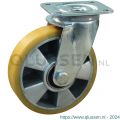 Protempo serie 29-11 zwenk transportwiel plaatbevestiging stalen gaffel aluminium velg PU band ± 94 shore A 150 mm kogellager 229.156.116.140