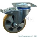 Protempo serie 29-12 zwenk transportwiel plaatbevestiging dubbele rem naloop stalen gaffel aluminium velg PU band ± 94 shore A 160 mm kogellager 229.166.126.550