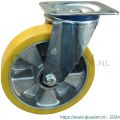 Protempo serie 29-12 zwenk transportwiel plaatbevestiging stalen gaffel aluminium velg PU band ± 94 shore A 200 mm kogellager 229.206.126.050