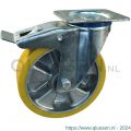 Protempo serie 29-12 zwenk transportwiel plaatbevestiging dubbele rem naloop stalen gaffel aluminium velg PU band ± 94 shore A 200 mm kogellager 229.206.126.550