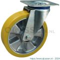 Protempo serie 29-15 zwenk transportwiel plaatbevestiging stalen gaffel aluminium velg PU band ± 94 shore A 200 mm kogellager 229.206.156.050