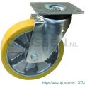 Protempo serie 29-19 zwenk transportwiel plaatbevestiging stalen gaffel aluminium velg PU band ± 94 shore A 200 mm kogellager 229.206.196.050