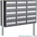 Allux Hive set postkast staal verzinkt gepoedercoat 3-breed 5-hoog op statief antraciet 40030065_3x5s