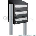 Allux Hive set postkast staal verzinkt gepoedercoat 1-breed 3-hoog met dak op statief zwart 40030070_1x3ds