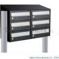 Allux Hive set postkast staal verzinkt gepoedercoat 2-breed 3-hoog met dak op statief zwart 40030070_2x3ds