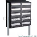 Allux Hive set postkast staal verzinkt gepoedercoat 2-breed 5-hoog met dak op statief zwart 40030070_2x5ds