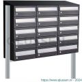 Allux Hive set postkast staal verzinkt gepoedercoat 3-breed 5-hoog met dak op statief zwart 40030070_3x5ds