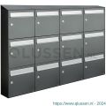 Allux Flow set postkast staal verzinkt gepoedercoat 4-breed 3-hoog met dak antraciet 40040065_4x3d