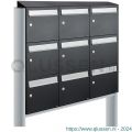 Allux Flow set postkast staal verzinkt gepoedercoat 3-breed 3-hoog met dak op statief zwart 40040070_3x3ds