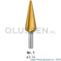 Rotec 420T HSS conische plaatboor Splitpoint nummer 1 3,0-14,0 mm TIN gecoat 420.1001