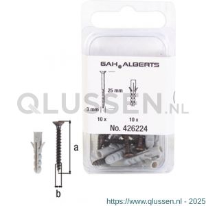 GAH Alberts schroef- en pluggenset staal gebruineerd diameter 3x25 mm set 10 stuks 426224