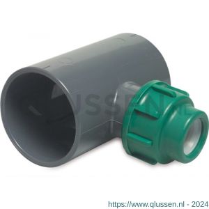 VDL T-stuk 90 graden PVC-U/PP 63 mm x 20 mm x 63 mm lijmmof x knel x lijmmof 10 bar grijs-groen 7018397