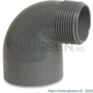 Mega Profec knie 90 graden PVC-U 50 mm x 1.1/2 inch lijmmof x buitendraad 10 bar grijs 0110146