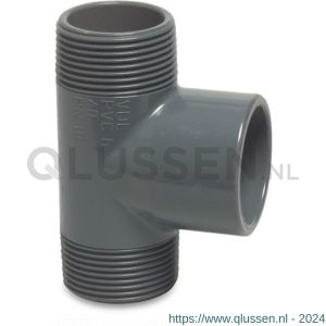 VDL T-stuk 90 graden PVC-U 1.1/4 inch x 32 mm x 1.1/4 inch buitendraad x lijmmof x buitendraad 10 bar grijs 7017090