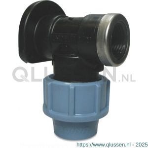 Unidelta muurplaat 90 graden PP 20 mm x 1/2 inch knel x binnendraad 16 bar zwart-blauw DVGW-KIWA-WRAS 0703089