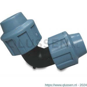 Unidelta knie 90 graden PP 50 mm knel 16 bar zwart-blauw DVGW-KIWA-WRAS 0703225