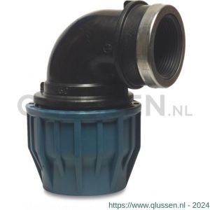 Jason knie 90 graden PP 25 mm x 1 inch knel x binnendraad 16 bar zwart-blauw DVGW-KIWA-WRAS-SVGW 0706626