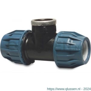 Jason T-stuk 90 graden PP 40 mm x 1.1/4 inch x 40 mm knel x binnendraad x knel 16 bar zwart-blauw DVGW-KIWA-WRAS-SVGW 0707041