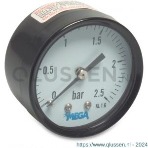 Mega Profec manometer 50 mm buitendraad 0-4 bar zwart type droog achteraansluiting 1/4 inch 0840281