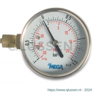 Mega Profec manometer 63 mm buitendraad -1-1,5 bar type glycerine gevuld zijaansluiting 1/4 inch 0851080