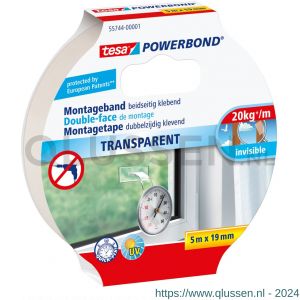 Tesa 55744 Powerbond montagetape transparant 5 m x 19 mm 55744-00001-20