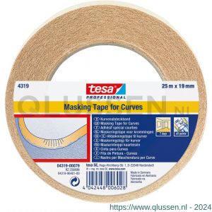 Tesa 4319 Tesakrepp 25 m x 19 mm chamois flexibele maskeringstape met hoge crepe speciaal voor krommingen 04319-00079-01