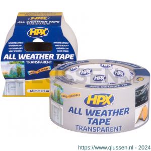 HPX All Weather Tape reparatietape water- en weerbestendig transparant 48 mm x 5 m AT4805