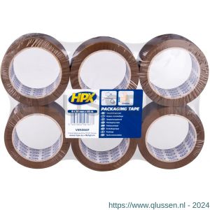 HPX verpakkingstape PP flatpack 6 rollen bruin 50 mm x 66 m VB5066P