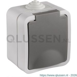 Q-Link contactdoos opbouw 1-voudig randaarde spatwaterdicht IP54 grijs 00.944.42