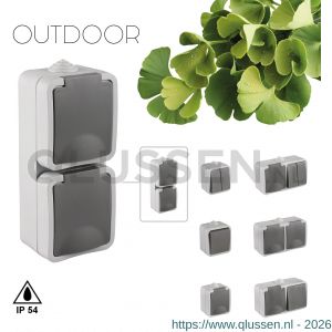 Q-Link contactdoos opbouw 2-voudig randaarde verticaal spatwaterdicht IP54 grijs 00.944.50