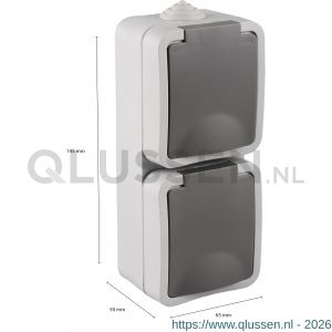 Q-Link contactdoos opbouw 2-voudig randaarde verticaal spatwaterdicht IP54 grijs 00.944.50
