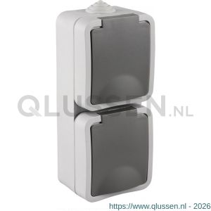 Q-Link contactdoos opbouw 2-voudig randaarde verticaal spatwaterdicht IP54 grijs 00.944.50