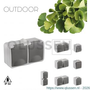 Q-Link contactdoos opbouw 2-voudig randaarde spatwaterdicht IP54 grijs 00.944.51
