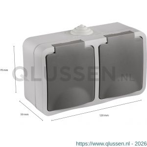 Q-Link contactdoos opbouw 2-voudig randaarde spatwaterdicht IP54 grijs 00.944.51