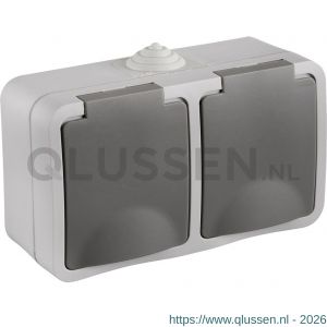 Q-Link contactdoos opbouw 2-voudig randaarde spatwaterdicht IP54 grijs 00.944.51