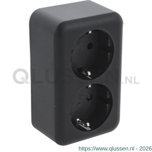Q-Link contactdoos opbouw 2-voudig met kind-aanraakbeveiliging met randaarde zwart 00.945.50