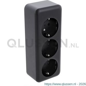 Q-Link contactdoos opbouw 3-voudig met randaarde langwerpig zwart 00.945.55