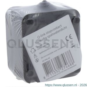 Q-Link contactdoos opbouw 1-voudig met randaarde spatwaterdicht IP54 zwart 00.946.42