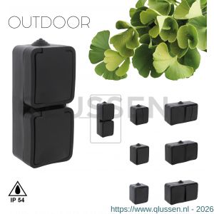 Q-Link contactdoos opbouw 2-voudig met randaarde spatwaterdicht IP54 verticaal zwart 00.946.50