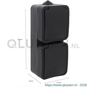 Q-Link contactdoos opbouw 2-voudig met randaarde spatwaterdicht IP54 verticaal zwart 00.946.50