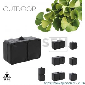Q-Link contactdoos opbouw 2-voudig met randaarde spatwaterdicht IP54 zwart 00.946.51