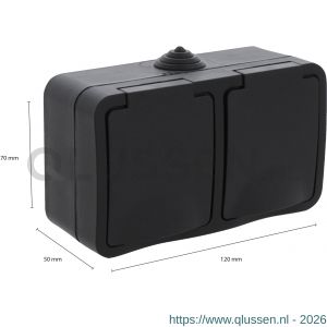 Q-Link contactdoos opbouw 2-voudig met randaarde spatwaterdicht IP54 zwart 00.946.51
