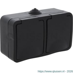 Q-Link contactdoos opbouw 2-voudig met randaarde spatwaterdicht IP54 zwart 00.946.51