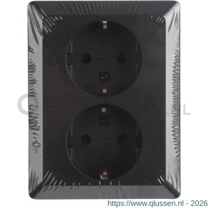 Q-Link contactdoos inbouw 2-voudig met randaarde met kind-aanraakbeveiliging zwart 01.094.50